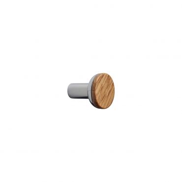 Meubelknop hout/metallic - Ø24mm - Hoogte: 28mm - Eiken/verchroomd